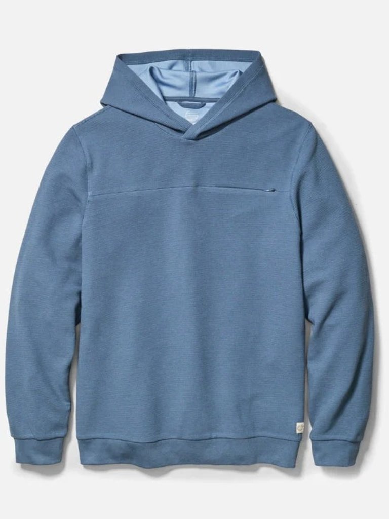 Marine Layer Blue Waffle Hoodie With Hidden Chest Pocket